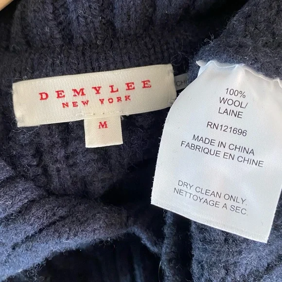 Demylee New York Cableknit Navy Blue Sweater 100% Wool - M - Picture 13 of 13